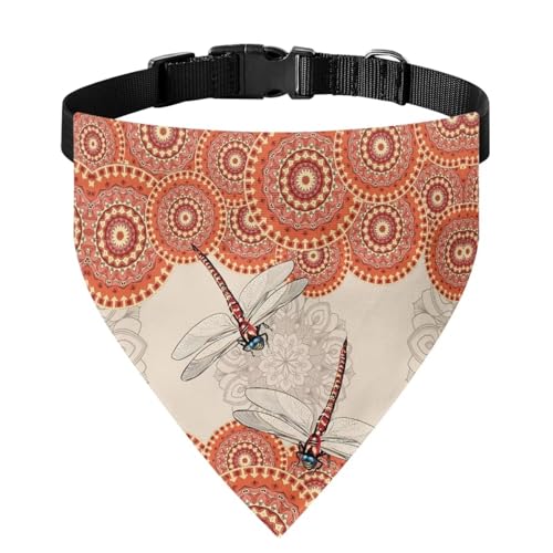 Xoenoiee Hundehalstuch, Boho-Mandala, Libellen-Druck, weiches Haustier-Lätzchen mit verstellbarer Schnalle, Haustier-Bandana-Halsband mit Metallring für einfache Befestigung der Leine, Größe L von Xoenoiee