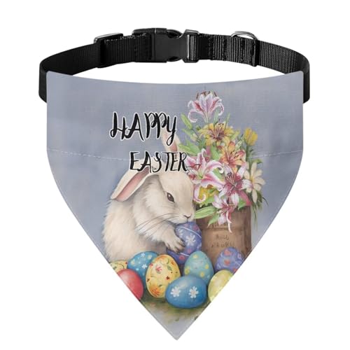 Xoenoiee Hundehalstuch, Kaninchen-Blumen-Osterei-Druck, Hunde-Lätzchen, Halsband mit Schnalle, wendbar, verstellbar, weiches Haustier-Kostüm, Haustier-Apperal, für große Haustiere von Xoenoiee