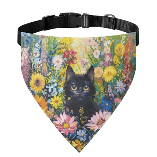 Xoenoiee Hundehalstuch, Motiv: schwarze Katze, lebendiges Blumenmuster, weiches Hundehalstuch, Halsband mit verstellbarer Schnalle und Metallring zum Aufhängen der Leine, Haustier-Lätzchen, Kostüm, Xoenoiee Hundehalstuch, Motiv: schwarze Katze, lebendiges Blumenmuster, weiches Hundehalstuch, Halsband mit verstellbarer Schnalle und Metallring zum Aufhängen der Leine, Haustier-Lätzchen, Kostüm, von Xoenoiee