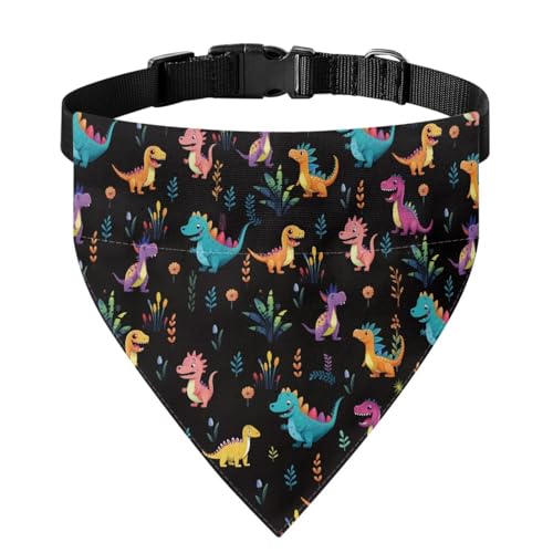 Xoenoiee Hundehalstuch mit Cartoon-Dinosaurier-Muster, wendbar, dreieckig, mit verstellbarer Schnalle und Metallring, groß von Xoenoiee