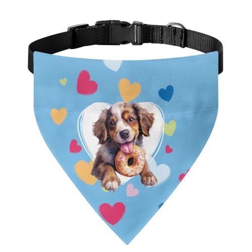 Xoenoiee Hundehalstuch mit Dackel-Herz und Donuts, weiches Hundehalstuch, Halsband mit verstellbarer Schnalle und Metallring zum Aufhängen, für die meisten Haustiere, Größe M von Xoenoiee