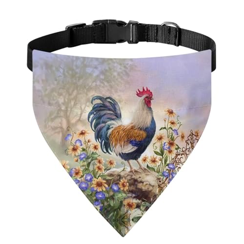 Xoenoiee Hundehalstuch mit Huhn-Blumendruck, weiches Haustier-Lätzchen mit verstellbarer Schnalle, Haustier-Bandana-Halsband mit Metallring für einfache Befestigung der Leine, für große Haustiere von Xoenoiee