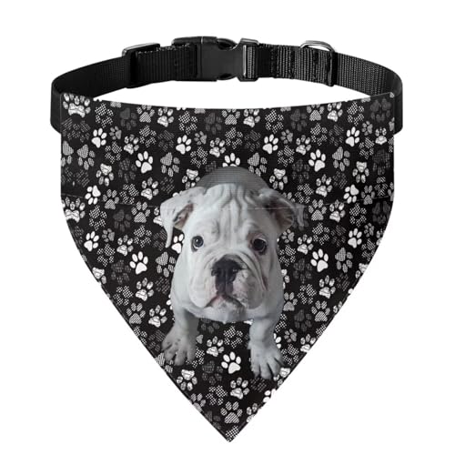 Xoenoiee Hundehalstuch mit Mops- und Pfotenabdruck, weiches Haustier-Lätzchen mit verstellbarer Schnalle, Haustier-Bandana-Halsband mit Metallring für einfache Befestigung der Leine, Größe L von Xoenoiee