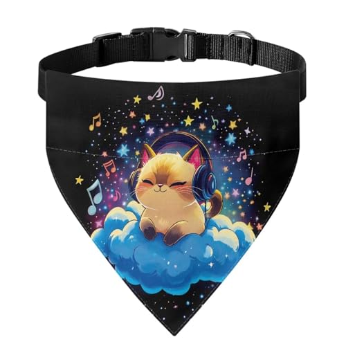 Xoenoiee Katzen-Halstuch, Wolke, Musik, Sterne, Muster, Katze, Hund, Lätzchen, weicher Schal, verstellbares Haustier-Kostüm, Haustier-Bandana mit Schnalle und Metallring für einfache Befestigung der von Xoenoiee