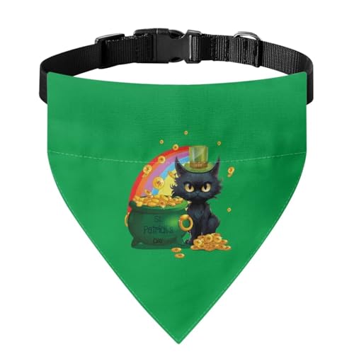 Xoenoiee Katzen-Halstuch-Halsband, schwarz, mit St. Patrick's Day-Muster, weicher Schal, verstellbares Haustier-Kostüm, Haustier-Bandana mit Schnalle und Metallring für einfache Befestigung der Leine, Xoenoiee Katzen-Halstuch-Halsband, schwarz, mit St. Patrick's Day-Muster, weicher Schal, verstellbares Haustier-Kostüm, Haustier-Bandana mit Schnalle und Metallring für einfache Befestigung der Leine, von Xoenoiee