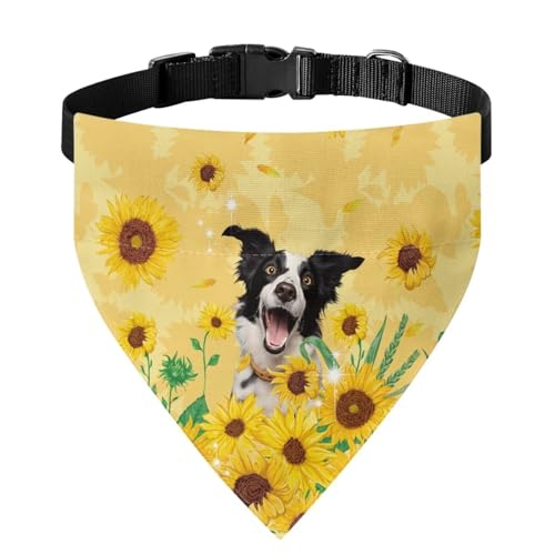 Xoenoiee Sunflower Border Collie Print Dog Bandana Collar Dog Bib Reversible Pet Bib Triangle Dog Halstuch with Adjustable Buckle and Metal Ring for Small Pet von Xoenoiee