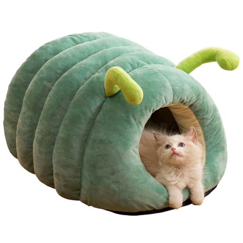 Katzenbett Haustier Nest Cartoon Caterpillar Weich warmes Dickes Katzenhaus Faltbare waschbare Tierversorgungen 19.7x15.7x11.8in, Grün von Xoeryoy