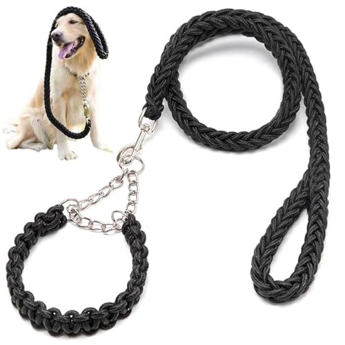 Leine für große Hunde, die 51 Zoll geflochtene Nylonhundleine mit Metallclip und Loop-Griff für Gehen im Freien, schwarz, für 19-32, 5 kg passen von Xoeryoy