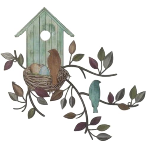 Metall Vogel Wanddekoration, hängende Vogelwandkunst mit Baumblatt Vogelhaus für Wohnzimmer Balkon Garten Yard Innen im Freien 11.81 x 10, 75 Zoll, blau von Xoeryoy