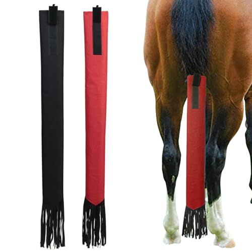 Xoeryoy 2pcs Horse Tail Bag, 22 x 3 Zoll staubdichtes Schutzschwanzbeutel für Pferde mit Rand -Reiter -Pferden Accessoires, schwarz + rot von Xoeryoy