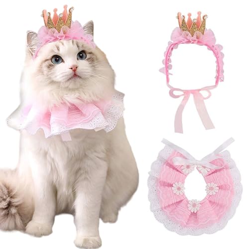 Xoeryoy Cat Princess Kostüm Lace Cat Birthday Outfit umfasst Bandana & Crown Verstellbare hautfreundliche Mehrzweckkostüm für kleine Hund von Xoeryoy