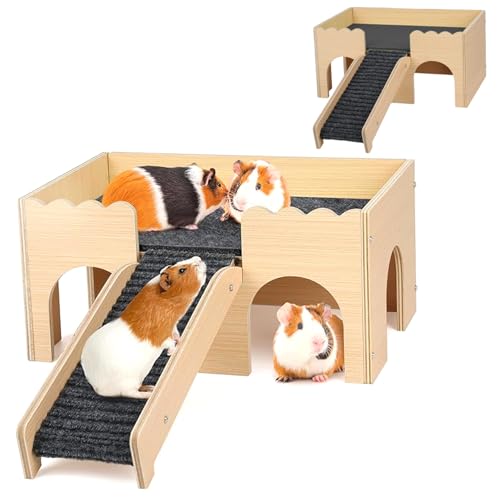 Xoeryoy Hamster House 15x9x7 Zoll Dual-Layer-Hamsterhütte mit rutschfestem Treppe und Höhlen-Mehrzweck-Holzversteck für Hasen, Meerschweinchen und mehr von Xoeryoy