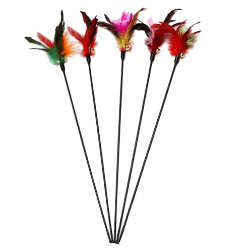 Xoeryoy Katzen Teaser 5pcs 20 Zoll Katzenstab Spielzeug mit gefiederter Spitze, Bell & Long Griff Ersatz für interaktive Teaser für Innenkätzchen von Xoeryoy