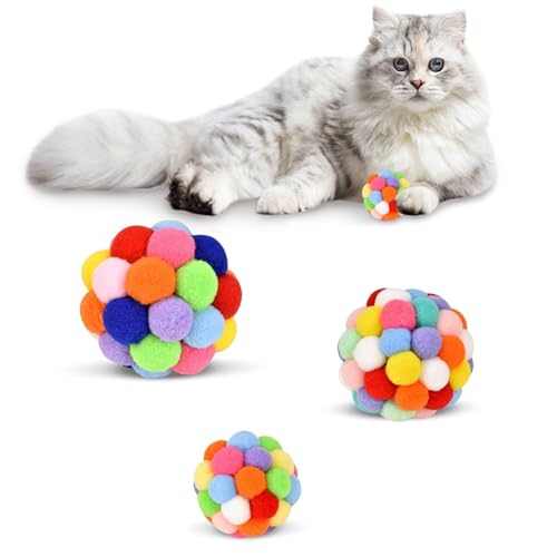 Xoeryoy Katzenspielzeugbälle, 3pcs 3 Größen Soft Fuzzy Cat Pom Pom Bälle eingebaute Glocken, farbenfrohes Spielzeug, interaktives Spielen Kautkätzchenspielzeug Xoeryoy Katzenspielzeugbälle, 3pcs 3 Größen Soft Fuzzy Cat Pom Pom Bälle eingebaute Glocken, farbenfrohes Spielzeug, interaktives Spielen Kautkätzchenspielzeug von Xoeryoy