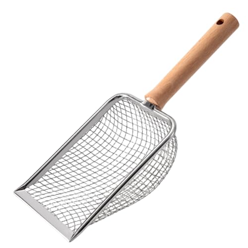 Xoeryoy Katzenstreu-Schaufel, 5 mm Porengröße Metallstreu Scoop mit Holzgriff, Nicht-Stick-Haustier-Reinigungsmittelwerkzeuge für Katzen, Hund, Hund von Xoeryoy
