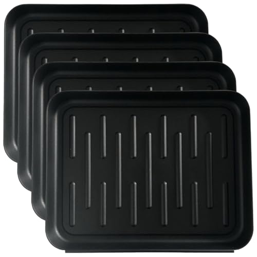 Xoeryoy Kofferraumschalen für Eingangseingang, 4pcs 14x11 Zoll wasserdichtes Kunststoffschale mit erhöhter Kante, Nicht -Slip -Schuhmatte für Blumenpot, Haustier -Fütterungsmatten von Xoeryoy