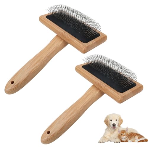 Xoeryoy Slicker Pinsel für Hunde, 2pcs Holzwollcarker mit 135 ° gebogener Nadel, Hundehaarpinsel mit bequemem Griff zum Pflegen, Schuppen von Xoeryoy