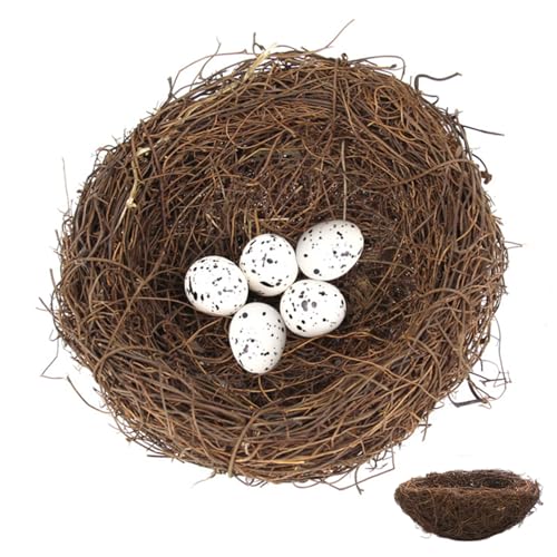 Xoeryoy Vogelnest, 5, 9 Zoll Rattan künstliche Vögel Nest Dekor mit 5 Schaumeier für Handwerksheim -Party -Dekoration von Xoeryoy