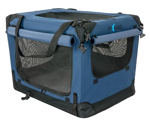Foxdevil by xonic® Faltbare Hundebox/Katzenbox für kleine, mittelgroße und große Tiere - Hundetransportbox Auto und Zuhause - Transportbox Hund - Hundebox Auto Kofferraum (Blau, S) von Xonic