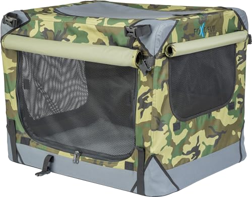 Foxdevil by xonic® Faltbare Hundebox/Katzenbox für kleine, mittelgroße und große Tiere - Hundetransportbox Auto und Zuhause - Transportbox Hund - Hundebox Auto Kofferraum (Camouflage, S) von Xonic