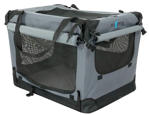 Foxdevil by xonic® Faltbare Hundebox/Katzenbox für kleine, mittelgroße und große Tiere - Hundetransportbox Auto und Zuhause - Transportbox Hund - Hundebox Auto Kofferraum (Grau, L) von Xonic