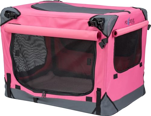 Foxdevil by xonic® Faltbare Hundebox Hunde Transportbox Katzenbox Hundekorb Autobox Korb Katzen Faltbar Box (Pink, L) von Xonic