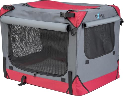 Foxdevil by xonic® Faltbare Hundebox/Katzenbox für kleine, mittelgroße und große Tiere - Hundetransportbox Auto und Zuhause - Transportbox Hund - Hundebox Auto Kofferraum (Rot, M) von Xonic