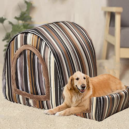 Extra großes Jumbo-Hundebett, beruhigende Hundehütte mit Vorhang, faltbares 2-in-1-Hundesofakissen, warmer Haustierschutz, waschbar, (XL75 x 57 x 55 cm, Muster-E) von Xpnit