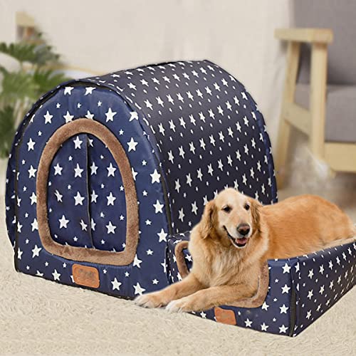 Extra großes Jumbo-Hundebett, beruhigende Hundehütte mit Vorhang, faltbares 2-in-1-Hundesofakissen, warmer Haustierschutz, waschbar (2XL-92 x 68 x 72 cm, Muster-A) von Xpnit