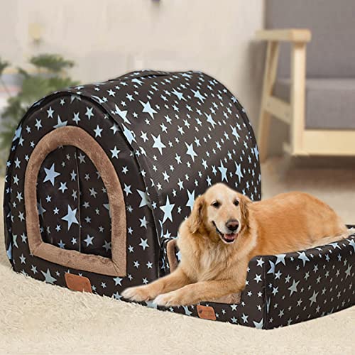 Extra großes Jumbo-Hundebett, beruhigende Hundehütte mit Vorhang, faltbares 2-in-1-Hundesofakissen, warmer Haustierschutz, waschbar (2XL-92 x 68 x 72 cm, Muster-B) von Xpnit