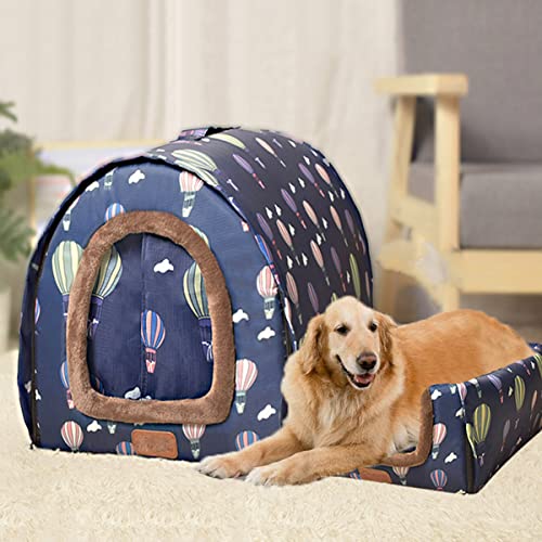 Extra großes Jumbo-Hundebett, beruhigende Hundehütte mit Vorhang, faltbares 2-in-1-Hundesofakissen, warmer Haustierschutz, waschbar (2XL-92 x 68 x 72 cm, Muster-H) von Xpnit