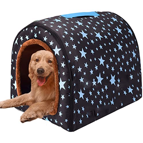 Großes Jumbo-Hundebett, 2-in-1-Hundebett mit Dach, wasserdicht, abnehmbares Kissen, warmes, gemütliches Haustierhaus, waschbar (105 x 80 x 78 cm, C) von Xpnit