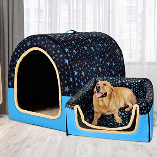 Jumbo großes Hundehausbett, Größe M, faltbares 2-in-1-Hundesofakissen mit Dach, wasserdicht, beruhigendes Schlafbett, Haustiernest (35 x 32 x 28 cm, T) von Xpnit