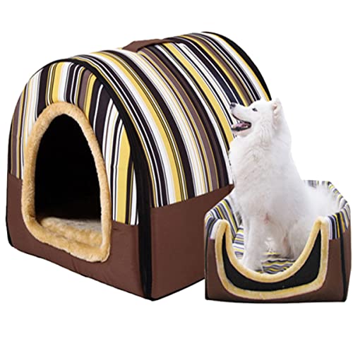 Jumbo großes Hundehausbett, Größe M, faltbares 2-in-1-Hundesofakissen mit Dach, wasserdicht, beruhigendes Schlafbett, Haustiernest (60 x 48 x 45 cm, E) von Xpnit
