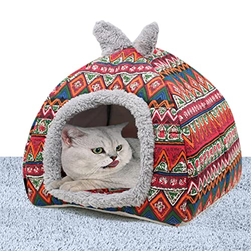 Katzenbett, geschlossenes Katzen-Iglu-Bett, Hundehaus, Angstlinderung, faltbares 2-in-1-Hundesofa, abnehmbares Kissen, warmes, waschbares Haustierzelt (M-40 x 40 x 44 cm) von Xpnit