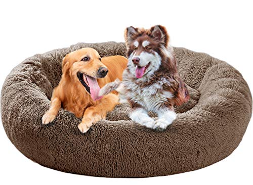Xpnit Bequemes Donut-Hundebett, luxuriöses rundes weiches Kissen, verbesserter Schlaf, für mittelgroße und große Hunde, 120 cm, Braun von Xpnit