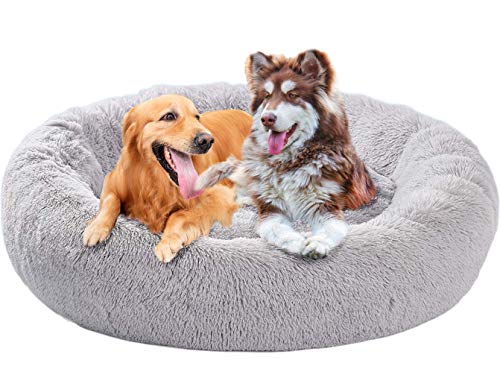 Xpnit Bequemes Donut-Hundebett, luxuriöses rundes weiches Kissen, verbesserter Schlaf, für mittelgroße und große Hunde, 120 cm, Grau von Xpnit