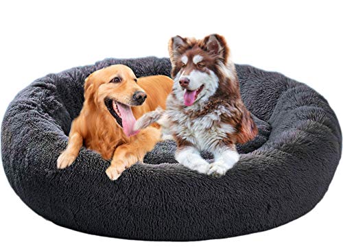 Xpnit Bequemes Donut-Hundebett, luxuriöses rundes weiches Kissen, verbesserter Schlaf, kuscheliges beruhigendes Bett für mittelgroße und große Hunde (150 cm, dunkelgrau) von Xpnit
