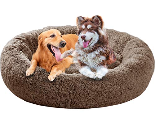 Xpnit Deluxe Antistress Hundebett Sofa Waschbar Rundes Plüsch Hundekissen in Doughnut-Form, Warme Bequeme Hundesofa für Mittelgroße und Große Hunde (Brown,M-70cm) von Xpnit