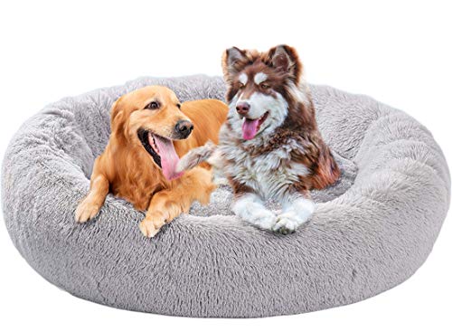 Xpnit Deluxe Antistress Hundebett Sofa Waschbar Rundes Plüsch Hundekissen in Doughnut-Form, Warme Bequeme Hundesofa für Mittelgroße und Große Hunde (Grey,L-80cm) von Xpnit