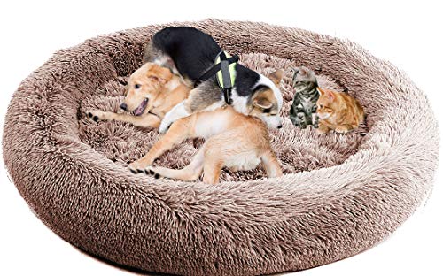 Xpnit Extra großes Donut-Plüsch-Hundebett, Deluxe Antistress Hundebett Sofa Waschbar Rundes Plüsch Hundekissen, selbstwärmendes Haustierbett, Schlafsack für Mittelgroße, große Hunde (4XL-140cm,Brown) von Xpnit