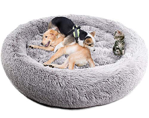 Xpnit Extra großes Donut-Plüsch-Hundebett, Deluxe Antistress Hundebett Sofa Waschbar Rundes Plüsch Hundekissen, selbstwärmendes Haustierbett, Schlafsack für Mittelgroße, große Hunde (XL-100cm,Grey) von Xpnit