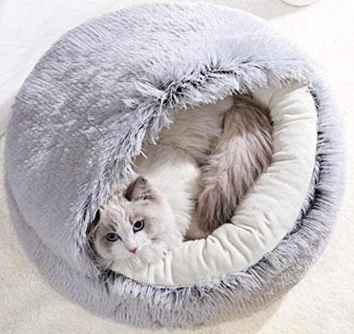 Xpnit Flauschiges Katzenbett, warm schlafend, weiches Katzenhöhle, Katzenhaus Haustiernest, Katzenschlafsack, 2-in-1, faltbare Kuschelhöhle (M-50 cm) von Xpnit
