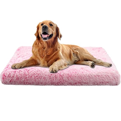 Xpnit Hundebett, weiches Plüsch, mittelgroß, Memory-Schaum, Anti-Angstzustände, bequem, wasserdicht, rutschfeste Hundekäfig-Matratze (gewöhnlich, Größe M, Rosa) von Xpnit