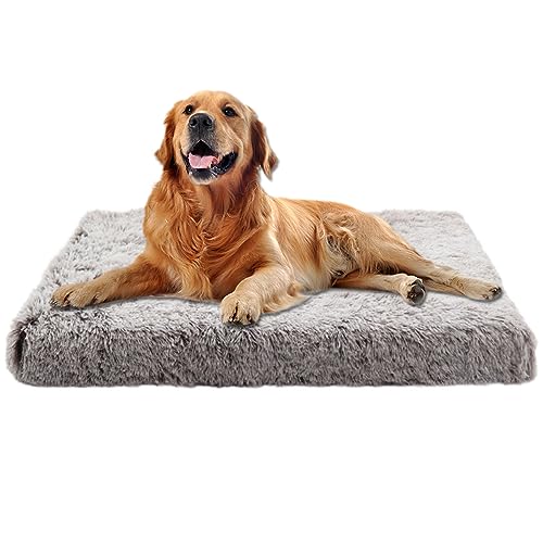 Xpnit Hundebett, weiches Plüsch, mittelgroß, Memory-Schaum, Anti-Angstzustände, bequem, wasserdicht, rutschfeste Hundekäfig-Matratze (wasserdicht, Größe XL, Braun) von Xpnit
