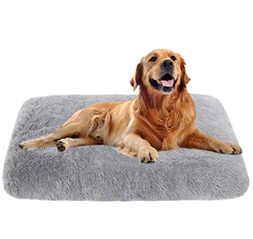 Xpnit Hundebett-Matratze, groß, Kunstfell, Hundekissen, XL/XXL, warm, lang, Plüsch, für Hunde/Katzen, waschbar (100 x 70 x 10 cm, Grau) von Xpnit