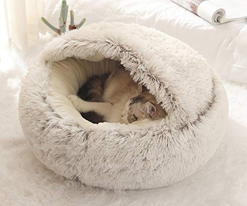 Xpnit Katzenbett,Kuschelhöhle Halbgeschlossenes Schlafsack Warm Plüsch Rund Katzenhaus Schlafplatz Bett für Katzen Klein Haustier,maschinenwaschbar Flauschi Katzenhöhle (50cm,Bruan-Glatt) von Xpnit