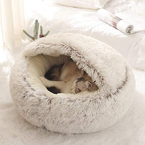 Xpnit Katzenbett,Warm katzenbetten,weiches Plüsch Waschbares Flauschi Katzenhöhle Tierbett große Kuschelhöhle für Hund,katzenschlafsack,Katze & Haustier,rutschfest Katzen Haus (65cm,Braun) von Xpnit