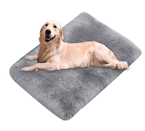 Xpnit Kunstfell-Hundebettmatte, beruhigend, superweich, warm, flauschig, weich, waschbar, für Haustiere, Hunde, rutschfest, 90 x 130 cm, Hellgrau von Xpnit