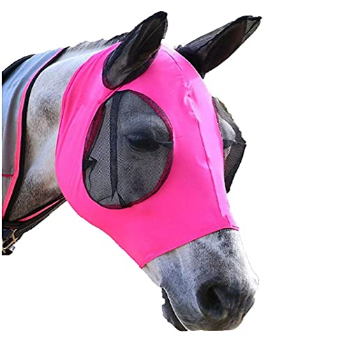 Xpnit Pferdekopfmaske Fliegenmaske, Anti-UV-Pferde-Insektennetz, Fliegenmaske, Pferdegesicht, fliegende Masken, Pferdefliegenmaske mit Ohrenschutz (Rosa) von Xpnit